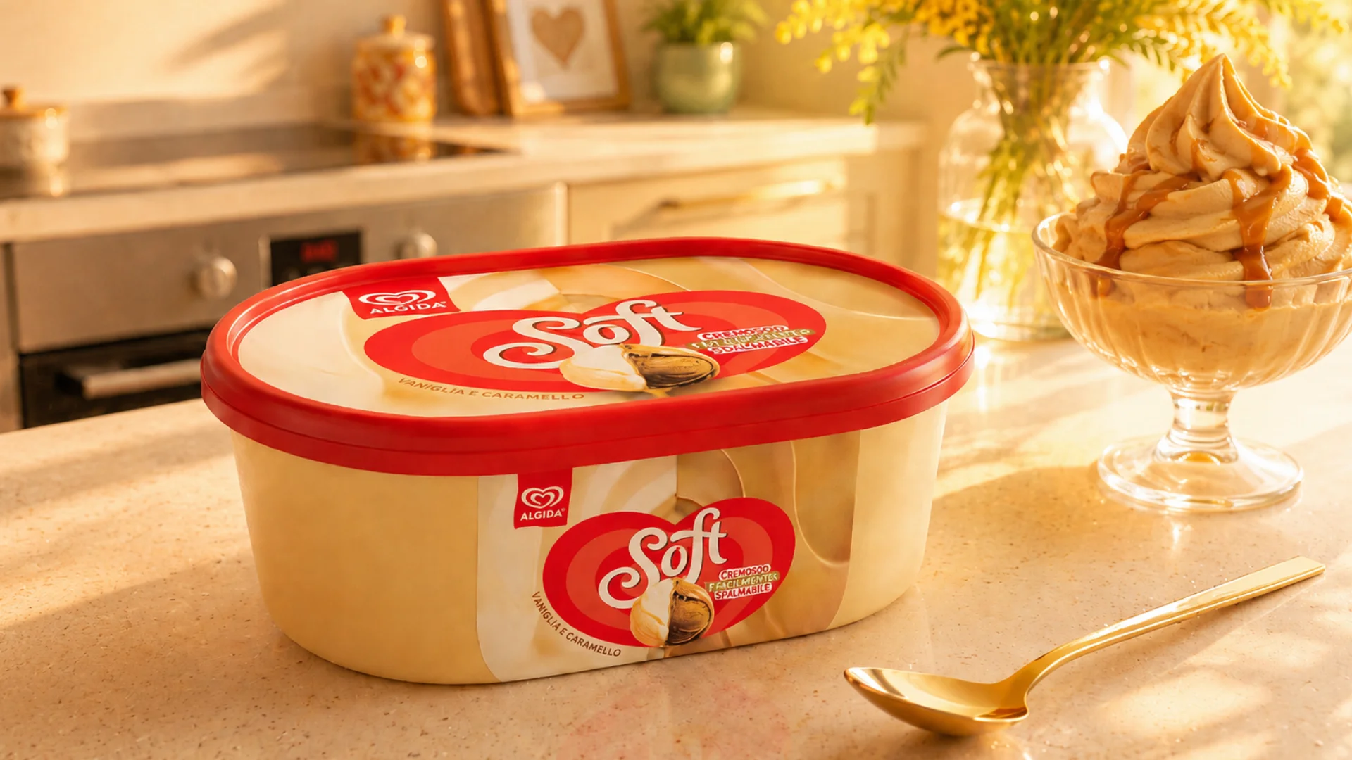 Il pack del gelato Algida Soft Vaniglia e Caramello