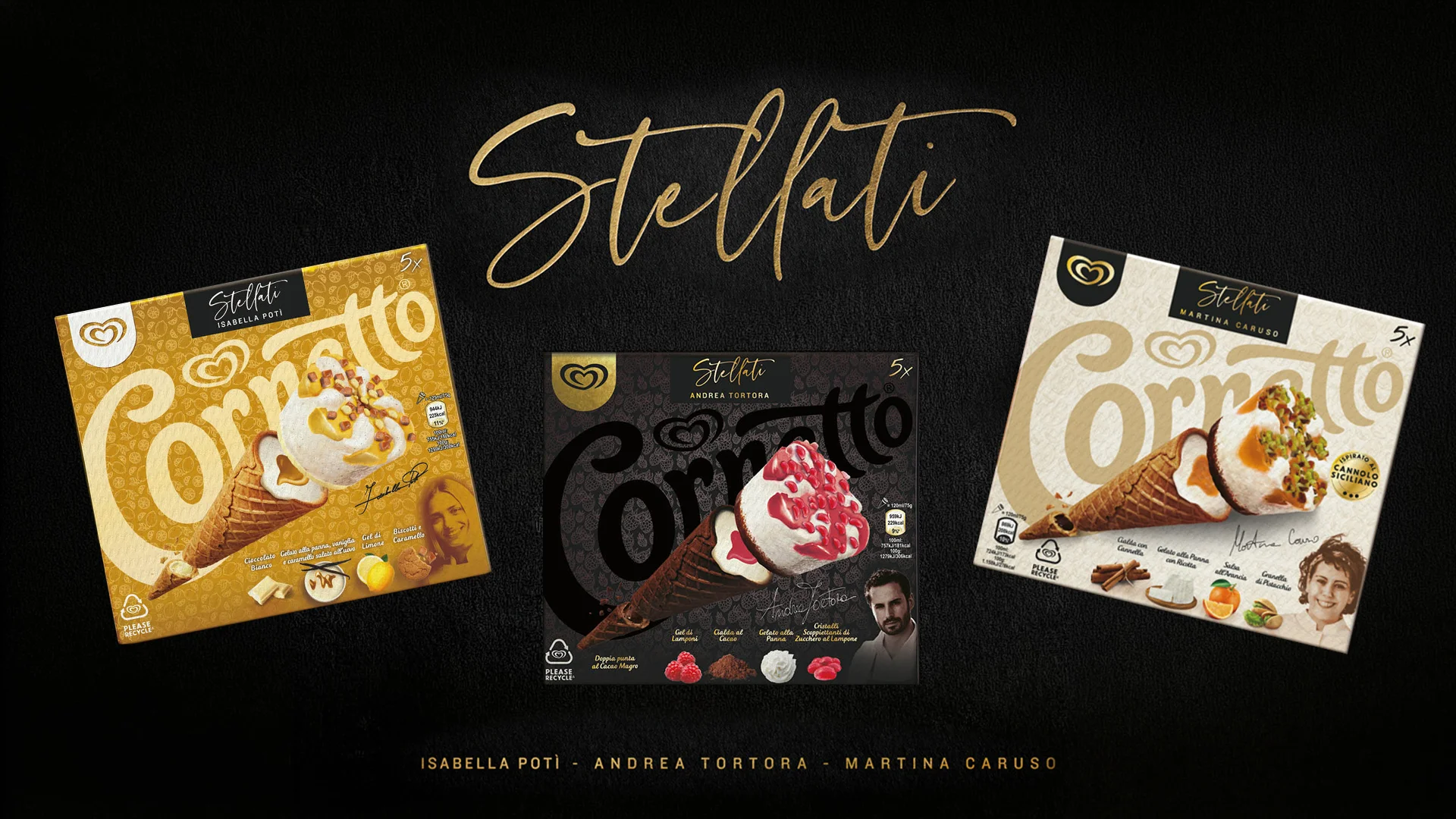 Le tre referenze della gamma Algida Cornetto Stellati