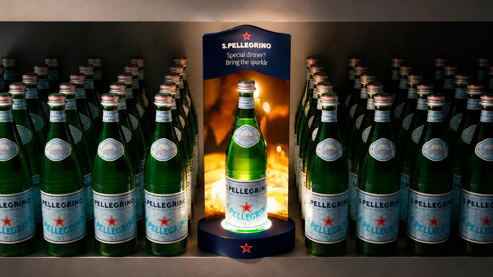 Una delle soluzioni unconventional inserite nel toolkit di materiali POS per S.Pellegrino Bring your best