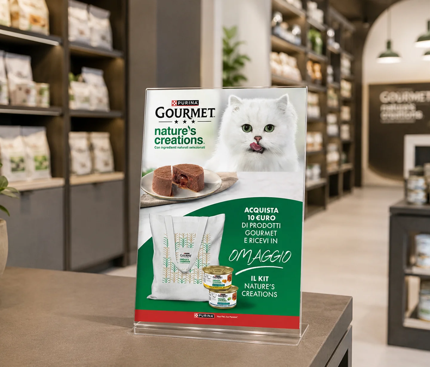 Materiale in-store per Gourmet Nature's Creations con la creatività di ATC