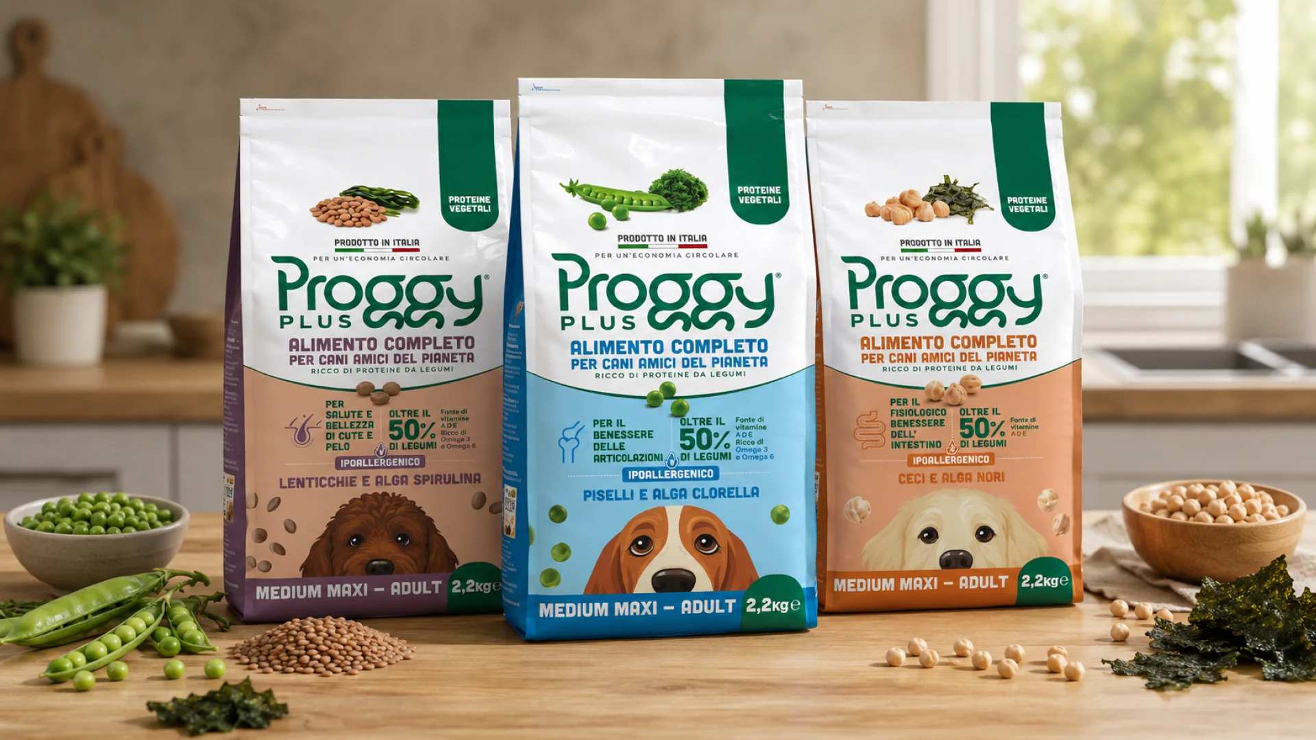 I packaging della gamma di pet food Proggy Plus di Andriani, con il design realizzato da ATC - All Things Communicate